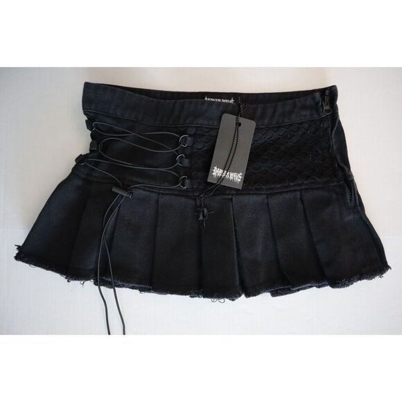 Darker Wavs x Dolls Kill ADW21240 Women's Sz XS Black Pleated Denim Mini Skirt - Picture 1 of 7